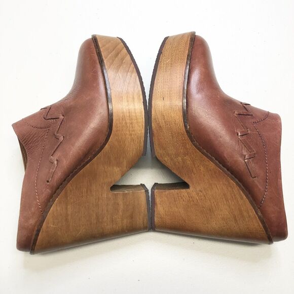 Free People Chance Platform Wooden Clogs Brown Size 38 Genuine Leather - Picture 7 of 9